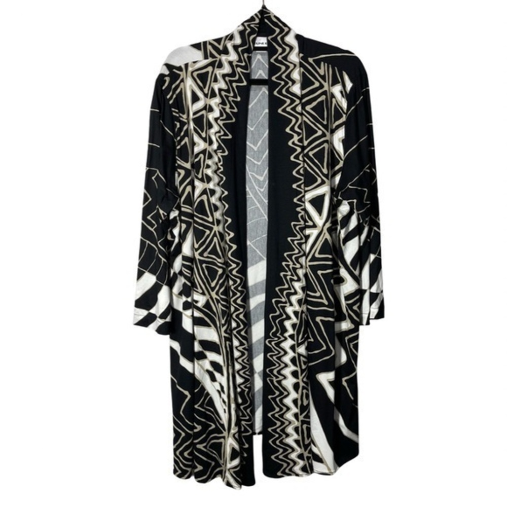 Caroline Rose Open Cardigan Size L Color Black/White/Tan